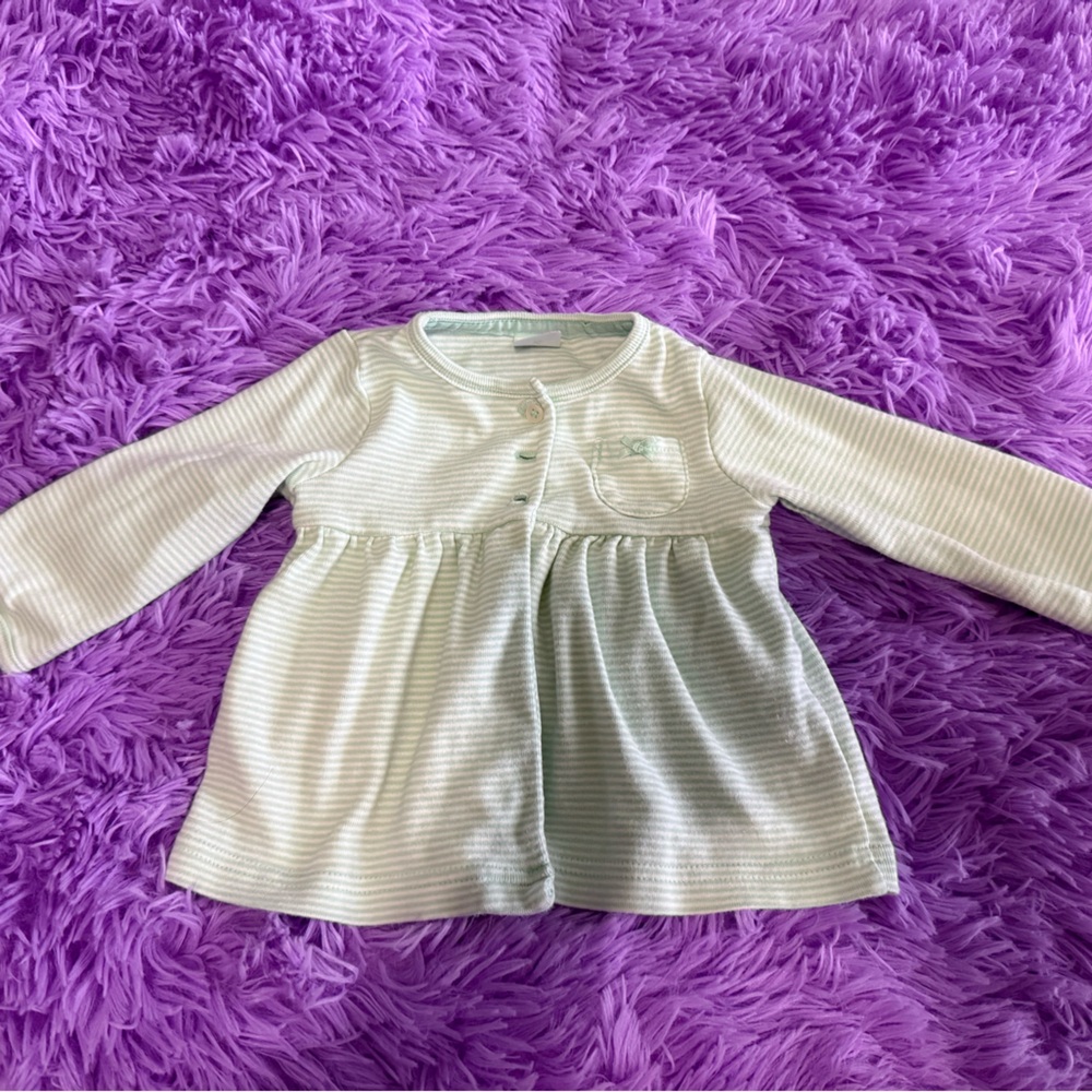 Carter's Striped Mint Green Baby Cardigan - Size 3 - 6 months - Preloved